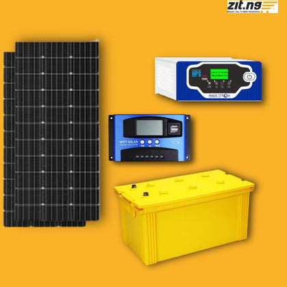 1kva/12v Inverter + 200ah Gel battery + 300Watt Solar Panel (2) + 30ah Charger Controller