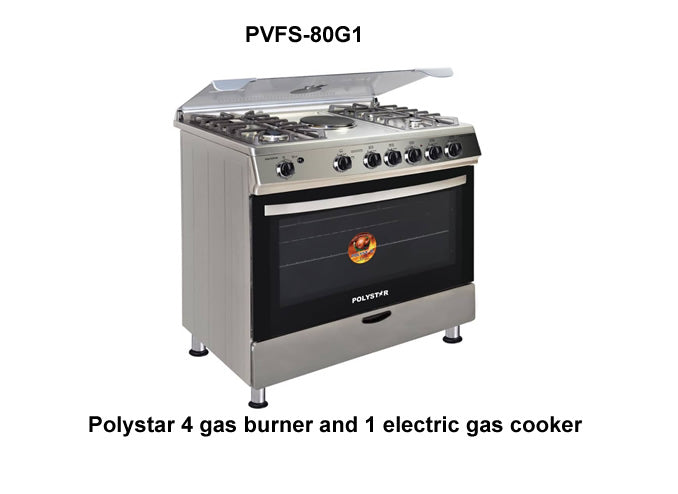 Polystar 80*60CM 4+1 Standing Gas Cooker with Oven and Auto Ignition | PVFS-80G1