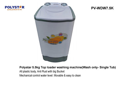 Polystar 5.5Kg Single Tub Washing Machine | PV-WDW7.5