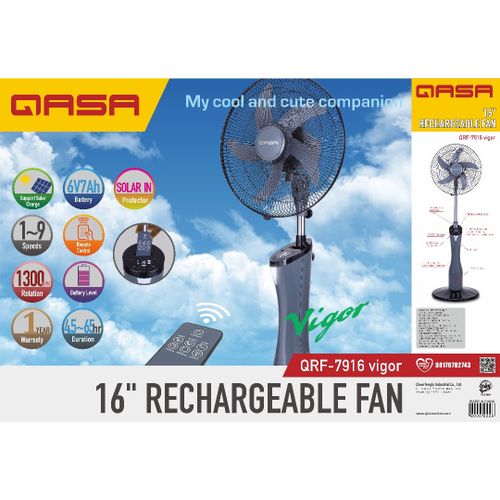 Qasa 16 Inches Rechargeable Standing Vigor Fan with Remote Control | QRF-7916
