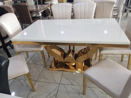 Marble Dinning Table Set With 4 Sitting Chair (Gold) Generic