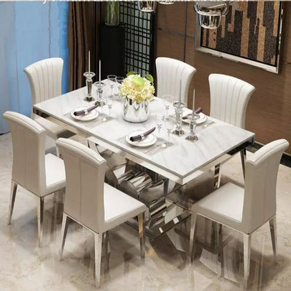 Marble Dining Table Set With 6 Sitting Chair Generic