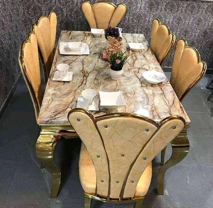Marble Dinning table with 6 chairs and Gold Frame | EXC 12G Universal