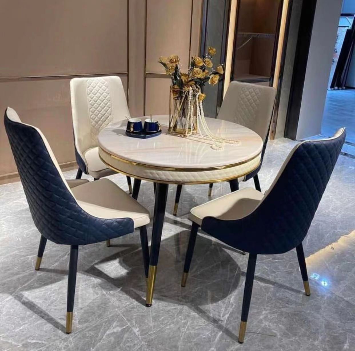 Luxury  Marble Round Dinning Table with Four Chairs Zit Electronics Store