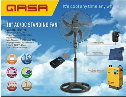 QASA 18 inches  Ac/dc Standing Fan With Remote Control | Qsf-18r qasa