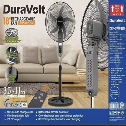 Duravolt Solar Rechargeable Standing Fan - Long Life Type | DRF 2918 duravolt
