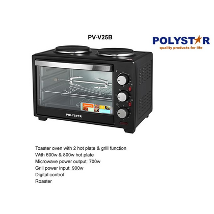 Polystar 25 Liters Oven With 2 Hotplates | PV-V25B Polystar