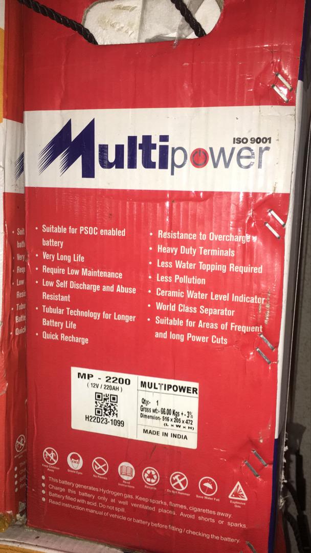 Multipower 12V/220AH Tubular Inverter Battery | MP-2200 Luminous
